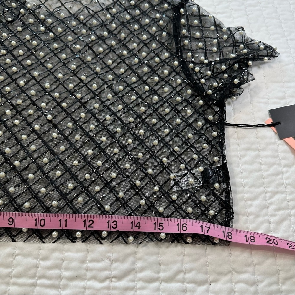 Iris NWT Black Sheer Blouse with Pearl Details - Picture 10 of 13